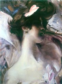 Young woman's head on a pink background - Giovanni Boldini