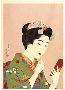 Woman Holding Lipstick - Гойо Хасігуті