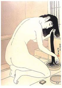 Woman Washing Her Hair - Гоё Хасигути