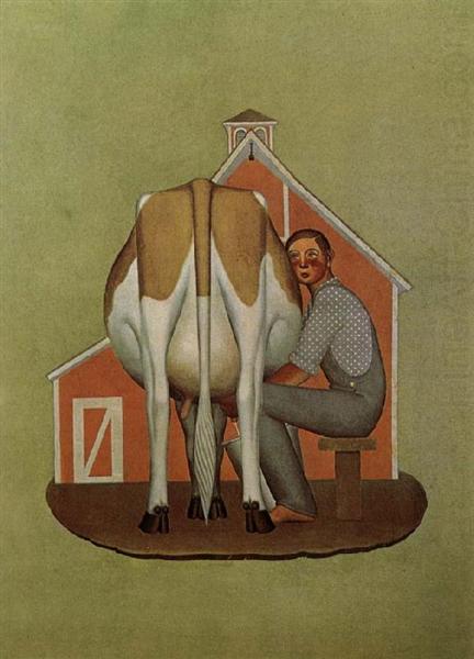 Boy Milking Cow, 1932 - Грант Вуд