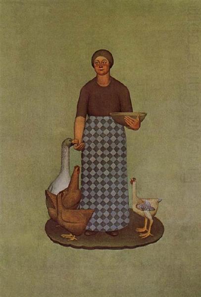 Farmer's Wife with Chickens, 1932 - Грант Вуд