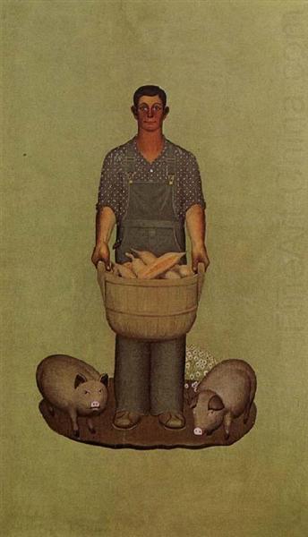 Farmer with Pigs and Corn, 1932 - Грант Вуд