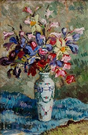 Mixed flowers in a porcelain vase - Gregoire Boonzaier