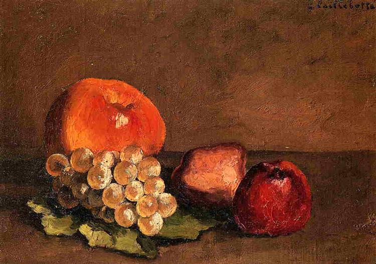 Peaches, Apples and Grapes on a Vine Leaf, c.1871 - c.1878 - Gustave Caillebotte