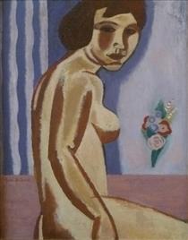 Naked woman with flower bouquet - Густав де Смет