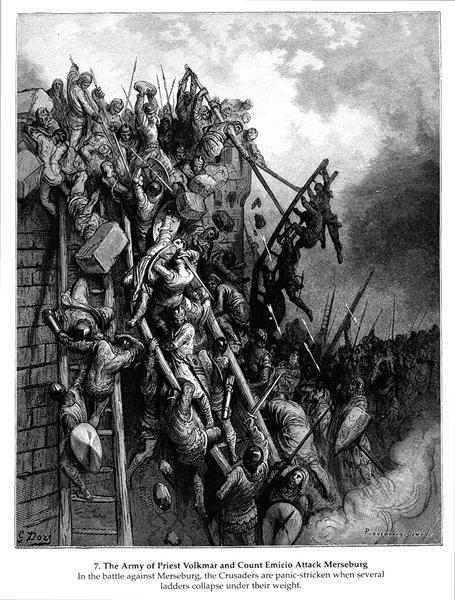 O Exército do Sacerdote Volkmar e do Conde Emocio atacam Merseburg, 1877 - Gustave Doré