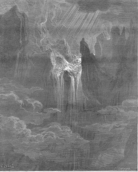 Wave rolling after wave, where way they found  If steep, with torrent rapture - Gustave Doré