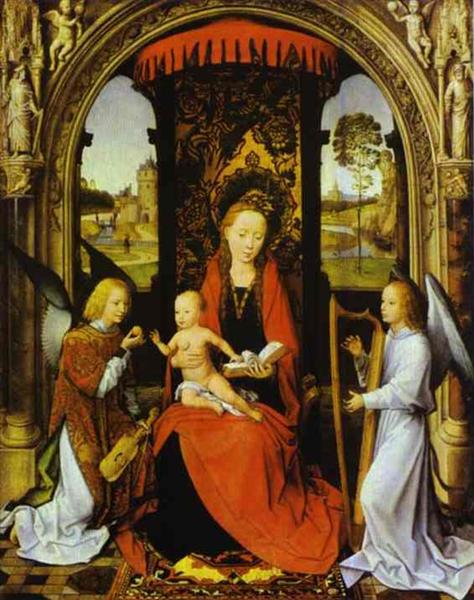 Мадонна и младенец с ангелами, c.1480 - Ганс Мемлинг