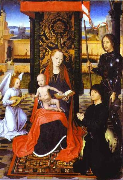 Богородица и младенец с ангелом, Св. Георгием и донатором, c.1480 - Ганс Мемлинг