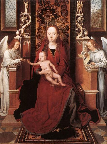 Virgin and Child Enthroned with Two Angels, 1485 - 1490 - Ганс Мемлінг