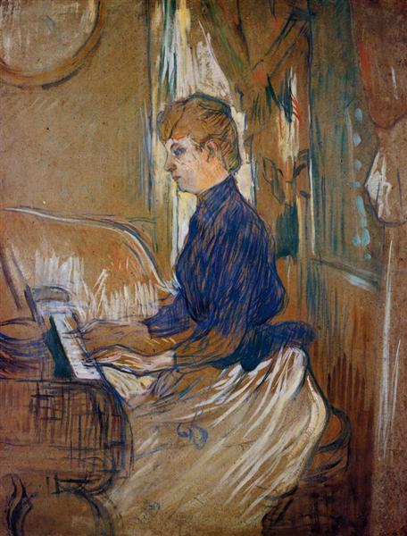 At the Piano Madame Juliette Pascal in the Salon of the Chateau de Malrome, 1896 - Анрі де Тулуз-Лотрек
