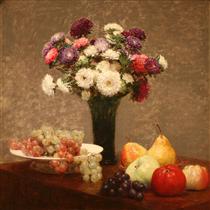 Asters and Fruit on a Table - 方丹‧拉圖爾