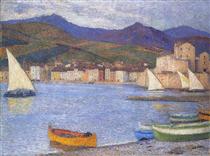 Sailboats in the Port of Collioure - Анри Мартен