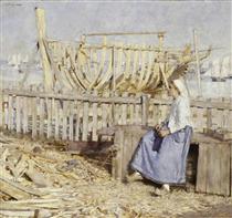 The Boat Builder's Yard, Cancale, Brittany - Henry Herbert La Thangue