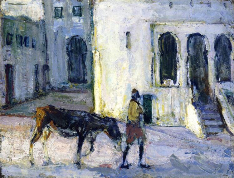 Man Leading a Donkey in Front of the Palais de Justice, Tangier, 1912 - Генри Оссава Таннер
