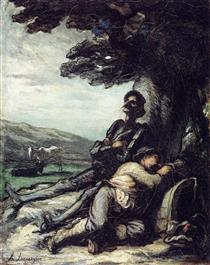 Don Quixote and Sancho Pansa Having a Rest under a Tree - Honore Daumier