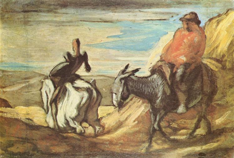 Sancho Panza and Don Quixote in the Mountains - Honoré Daumier