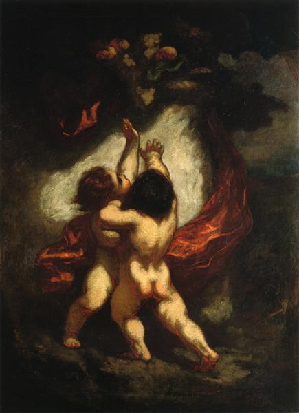 Two Cupids with Red Drapery, c.1845 - c.1850 - Honore Daumier