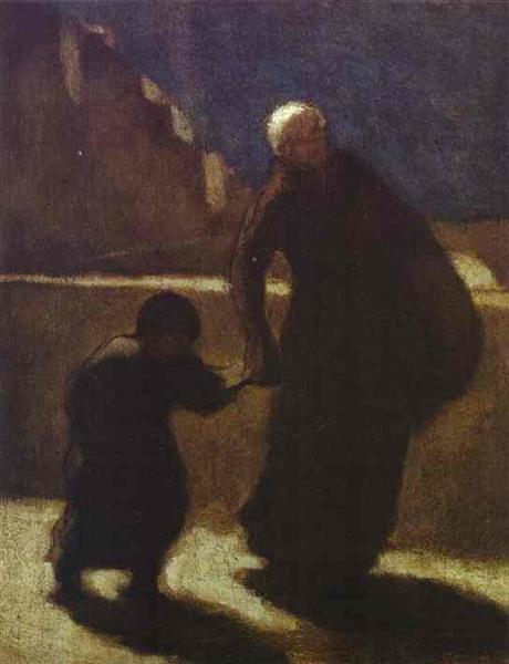 Woman and Child on a Bridge, c.1845 - c.1848 - Honore Daumier