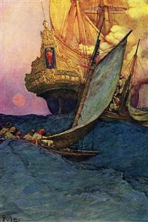 An Attack on a Galleon - Howard Pyle