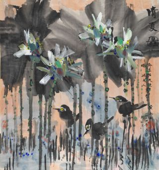 Lotus with birds, 1984 - Хуанг Йонгю