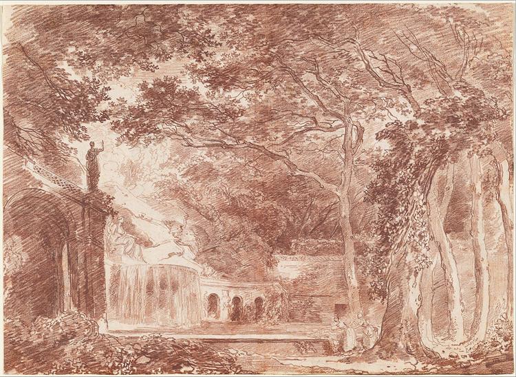 The Oval Fountain in the Gardens of the Villa d'Este, Tivoli, 1760 - Юбер Робер