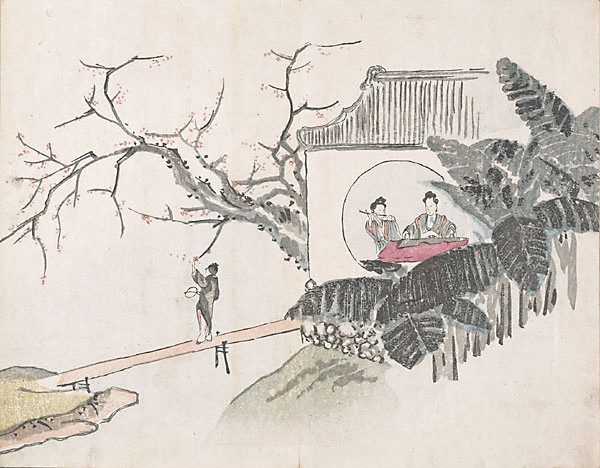Untitled (figures playing instruments in a garden) - Ike no Taiga