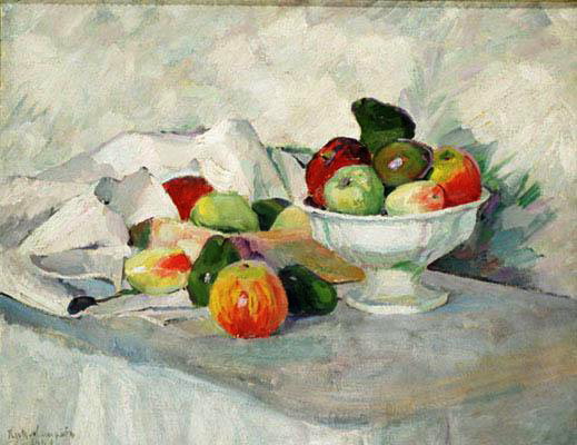 Apples and pears on white, 1908 - Ilia Machkov