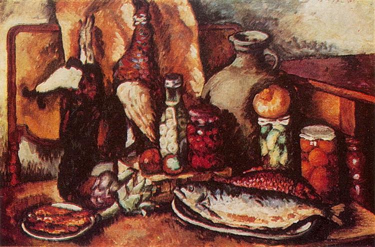 Game, fish, pickles (Still Life with pheasant), 1915 - 1916 - Ilya Mashkov