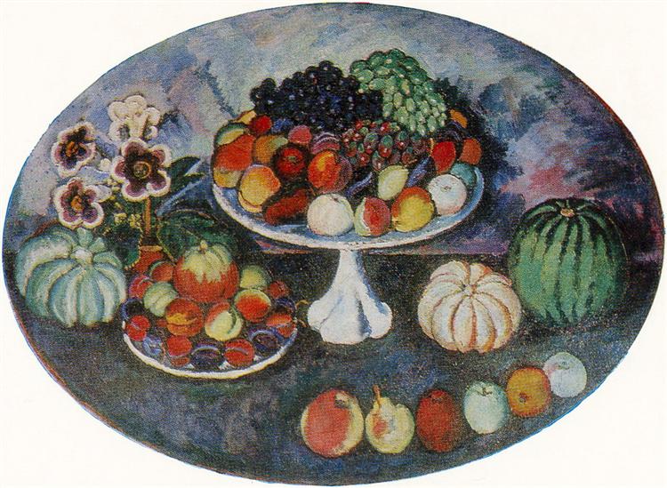 Oval Still Life with White Vase and Fruits, 1911 - Ilja Iwanowitsch Maschkow