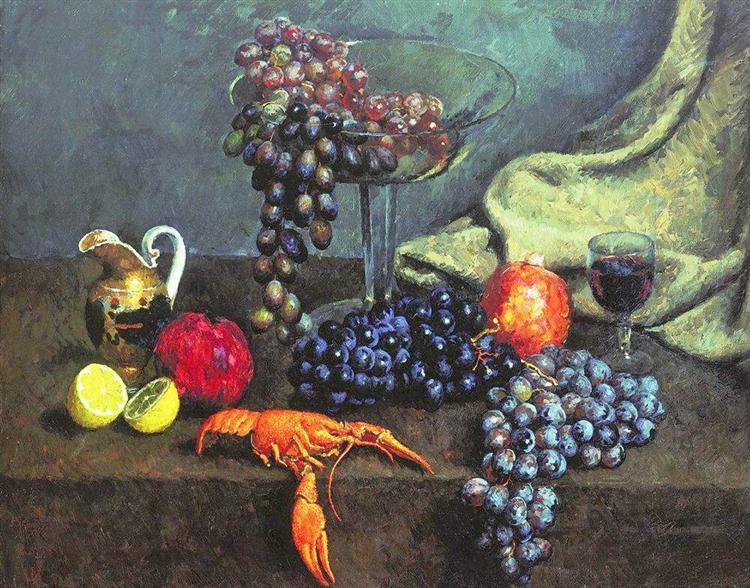 Натюрморт. Виноград, лимон и рак, 1924 - Илья Машков