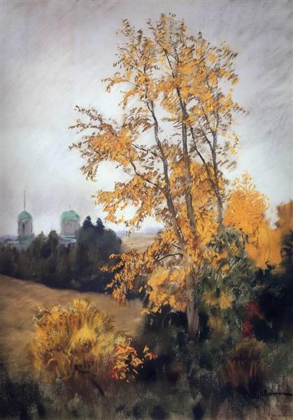 Autumn landscape with church, c.1895 - Isaak Iljitsch Lewitan