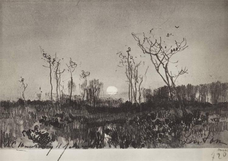 Пейзаж с луной, c.1885 - Исаак Левитан