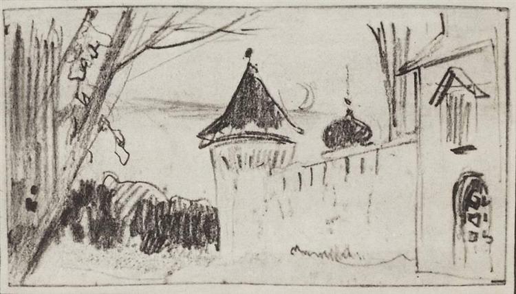 Монастырские ворота и ограда, 1885 - Исаак Левитан