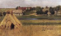 Sheaves and a Village Beyond the River - Isaac Levitan