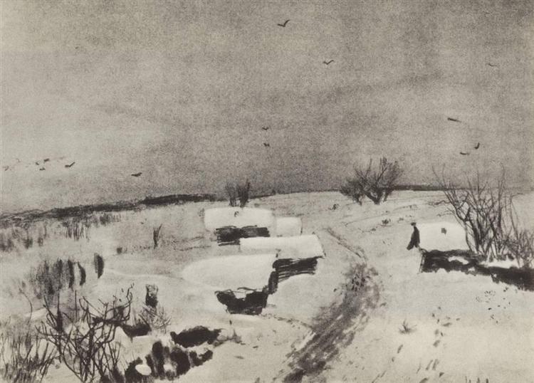 Деревенька под снегом, c.1885 - Исаак Левитан