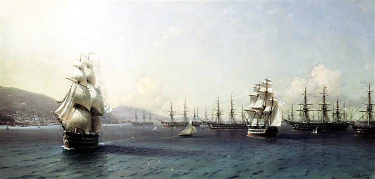 The Black Sea Fleet in Feodosia Bay before the Crimean War, 1890 - Iván Aivazovski