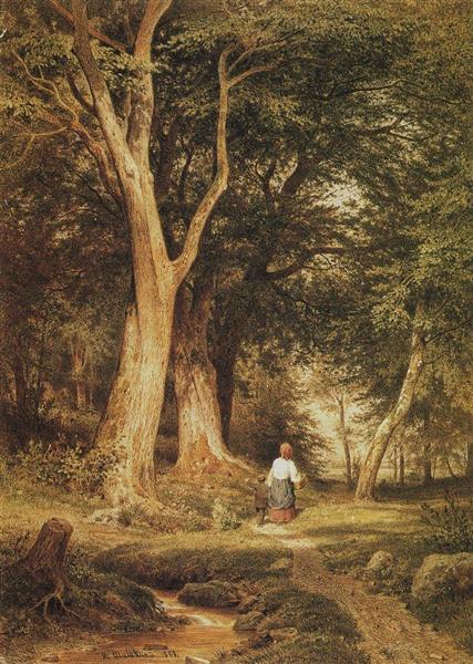 Mulher com um menino na floresta, 1868 - Ivan Shishkin