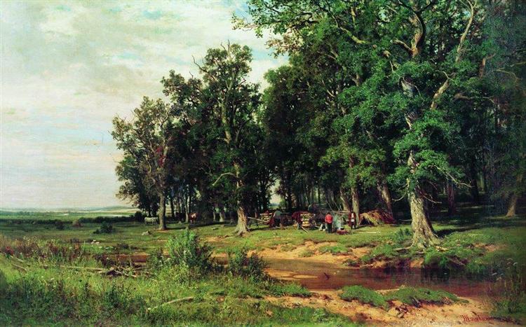 Mowing in the oak grove, 1874 - Iván Shishkin