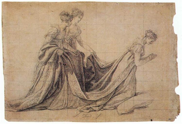 The Empress Josephine Kneeling with Mme de la Rochefoucauld and Mme de la Valett, 1806 - Jacques-Louis David