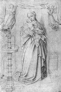 Copy drawing of Madonna by the Fountain - 揚‧范艾克