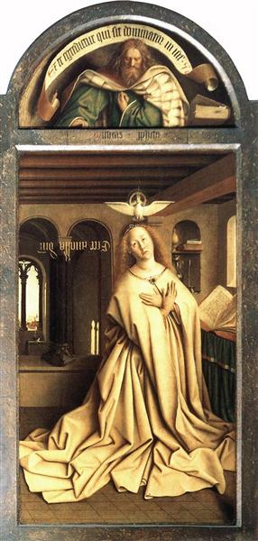 Virgin Annunciate, from the exterior of the right panel of the Ghent Altarpiece, 1432 - Ян ван Ейк