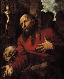 St. Jerome praying before a rocky grotto - Ян ван Гемессен