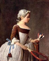 Muchacha con el juego de la pluma - Jean Siméon Chardin