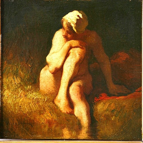 Naked peasant girl at the river - 米勒