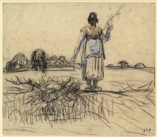 Shepherdess with the distaff in Auvergne - Жан-Франсуа Милле
