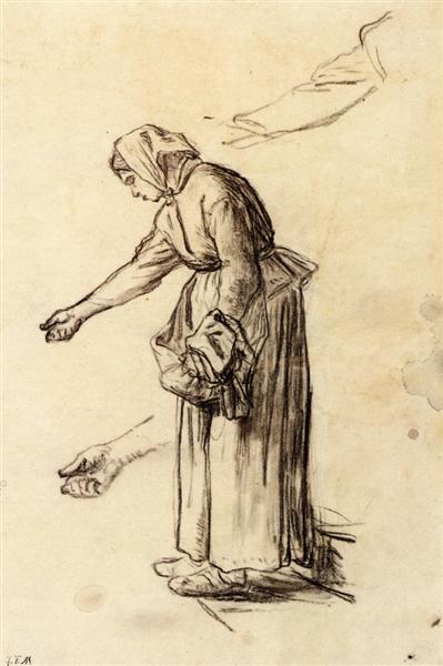 Study for a Woman Feeding Chickens, c.1850 - 1859 - Jean-Francois Millet