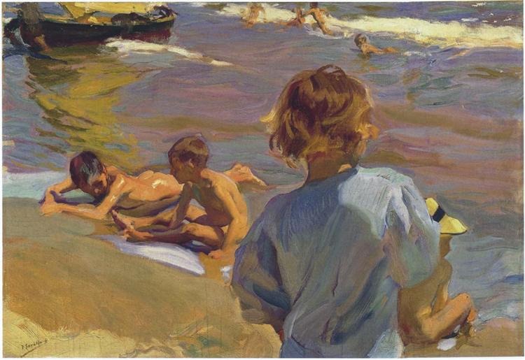 Children on the Beach, Valencia, 1916 - 霍金‧索羅亞
