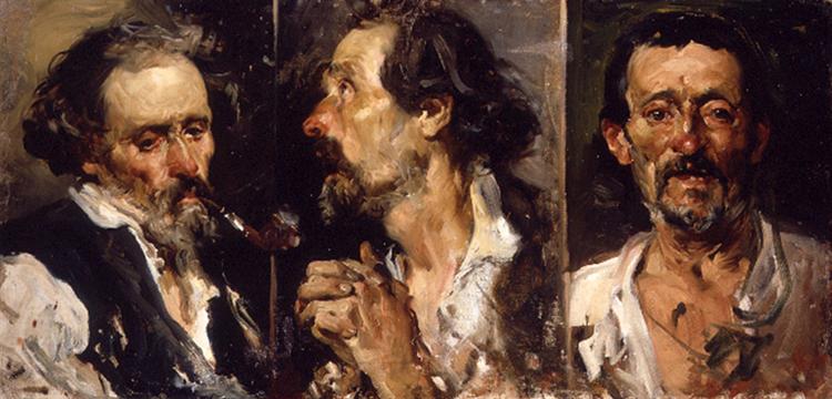 Three studies of head, 1887 - Joaquín Sorolla