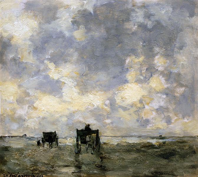 Shell carts on the beach - Johan Hendrik Weissenbruch